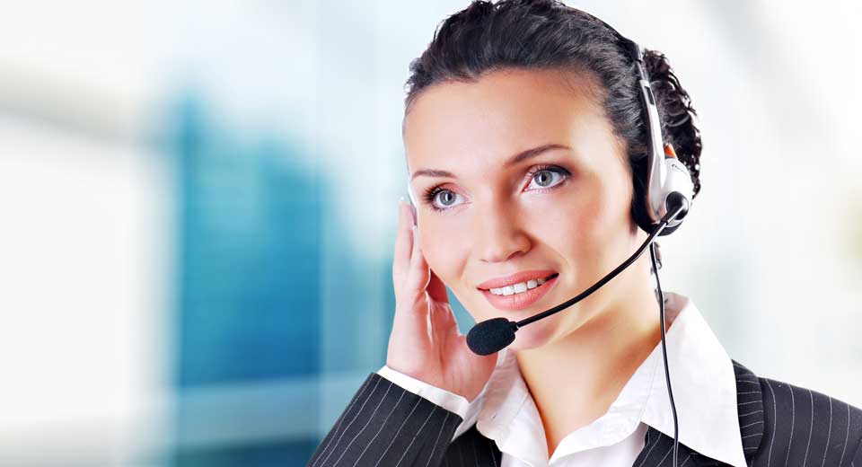 business debt collection UK service woman in headset taking a call